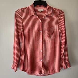 Beach Lunch Lounge Red White Stripe Long Sleeve Button Down Top Womens Size XS